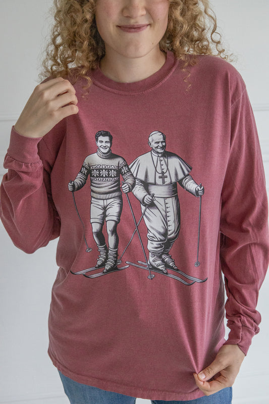 Bl. Pier Giorgio Frassati and St. JPII Skiing Long Sleeve Tee