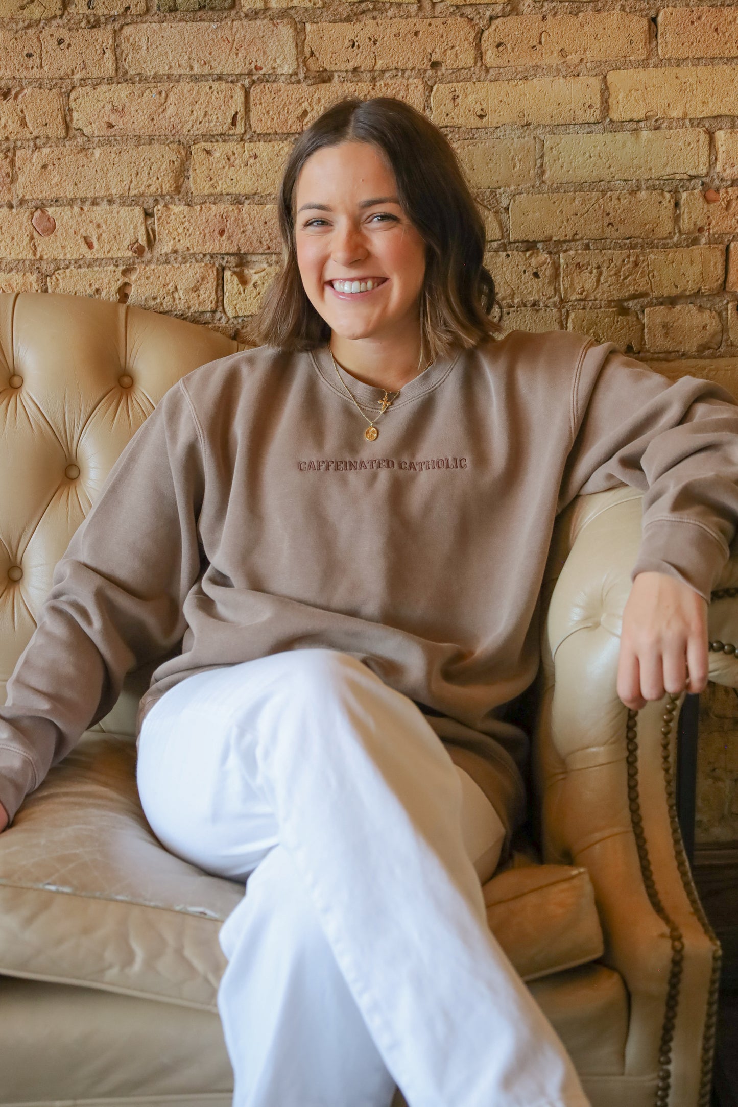 Caffeinated Catholic Embroidered Crew
