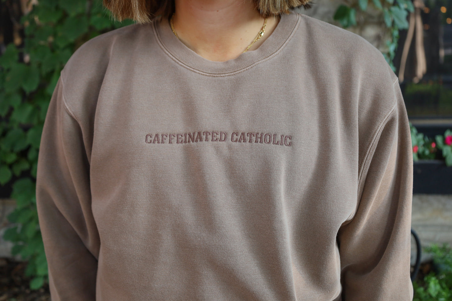 Caffeinated Catholic Embroidered Crew