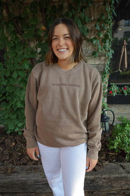 Caffeinated Catholic Embroidered Crew